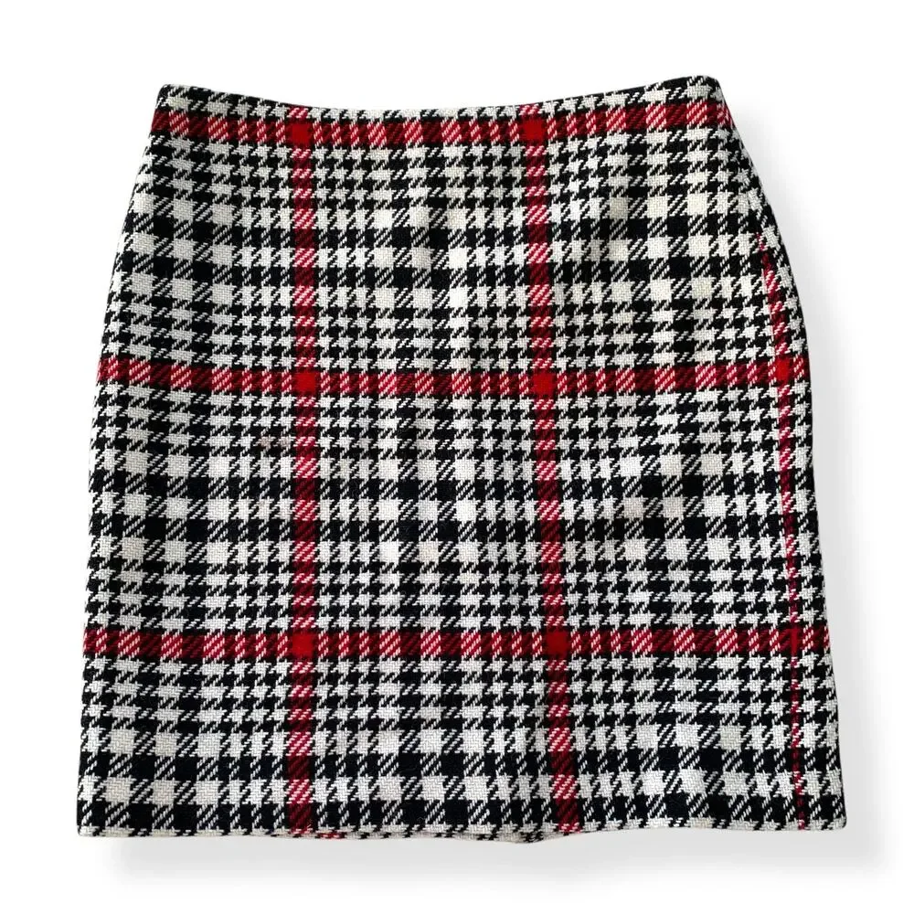 Talbots women's white black houndstooth wool blend knee length mini skirt US 8